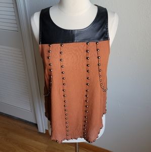 Double Zero Studded Vegan Leather Tank Blouse